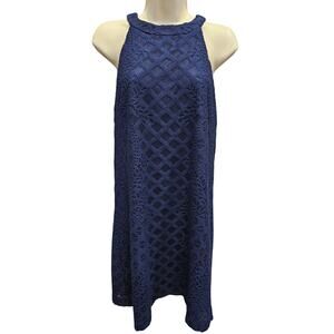 Lilly Pulitzer EUC  Rayanne Shift Dress Navy Pineapple Geo Lace 178$ S high neck